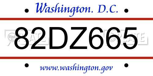 82DZ665 District Of Columbia License Plate