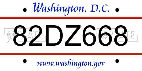 82DZ668 District Of Columbia License Plate