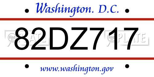 82DZ717 District Of Columbia License Plate