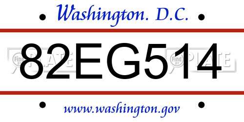 82EG514 District Of Columbia License Plate