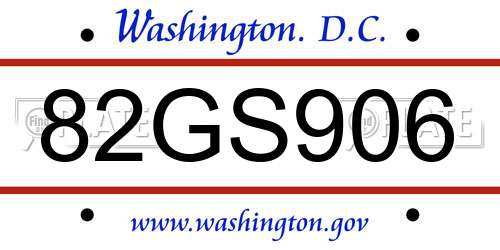 82GS906 District Of Columbia License Plate