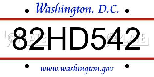 82HD542 District Of Columbia License Plate