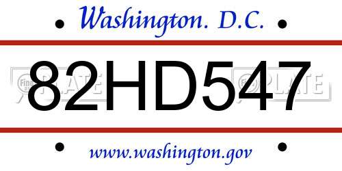 82HD547 District Of Columbia License Plate