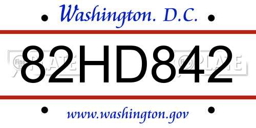 82HD842 District Of Columbia License Plate