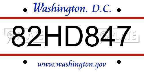 82HD847 District Of Columbia License Plate