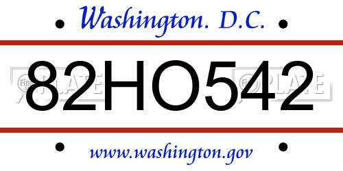 82HO542 District Of Columbia License Plate