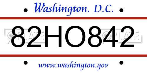 82HO842 District Of Columbia License Plate