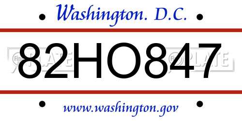82HO847 District Of Columbia License Plate