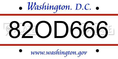 82OD666 District Of Columbia License Plate