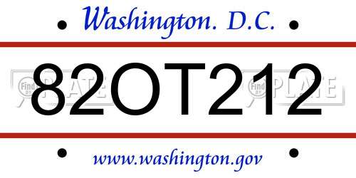 82OT212 District Of Columbia License Plate