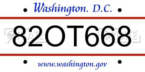 82OT668 District Of Columbia License Plate