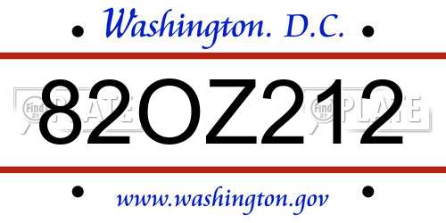 82OZ212 District Of Columbia License Plate