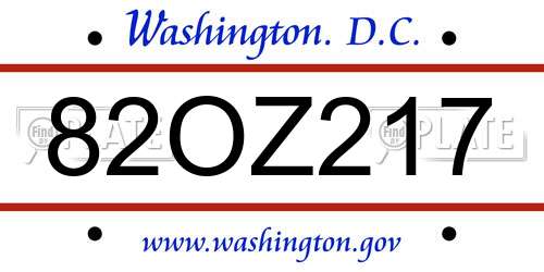 82OZ217 District Of Columbia License Plate