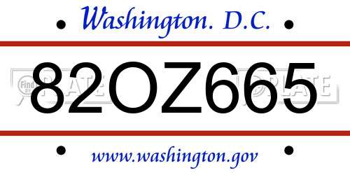 82OZ665 District Of Columbia License Plate