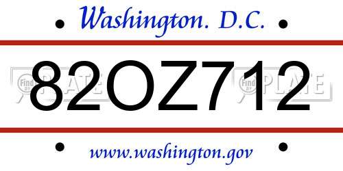 82OZ712 District Of Columbia License Plate