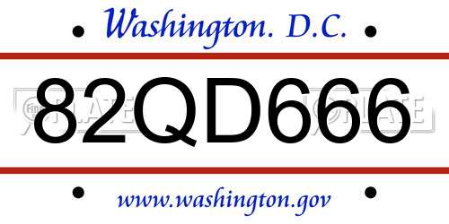 82QD666 District Of Columbia License Plate