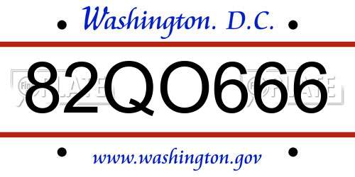 82QO666 District Of Columbia License Plate