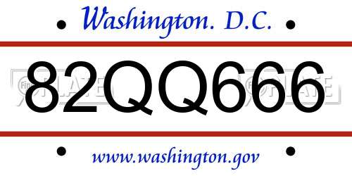 82QQ666 District Of Columbia License Plate