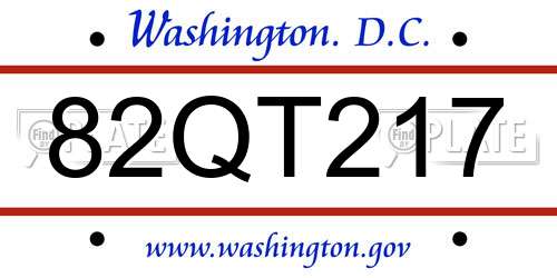82QT217 District Of Columbia License Plate