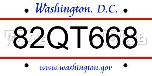 82QT668 District Of Columbia License Plate