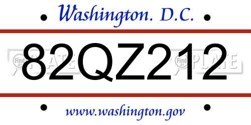 82QZ212 District Of Columbia License Plate