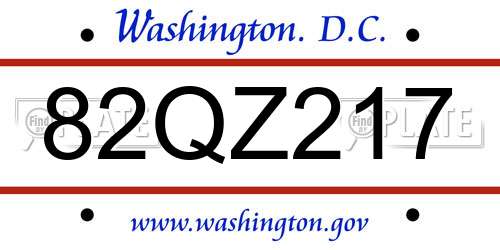 82QZ217 District Of Columbia License Plate