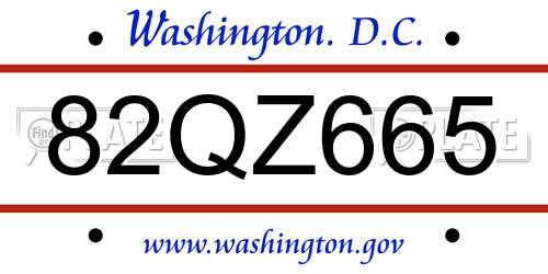 82QZ665 District Of Columbia License Plate