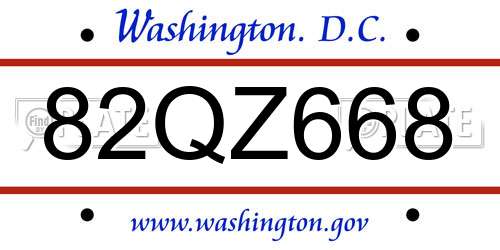 82QZ668 District Of Columbia License Plate