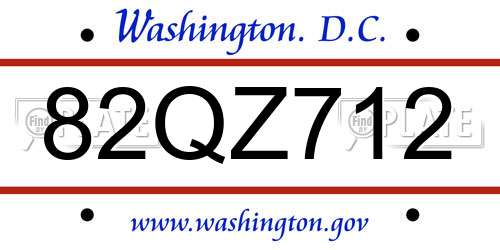 82QZ712 District Of Columbia License Plate