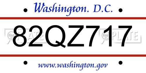 82QZ717 District Of Columbia License Plate