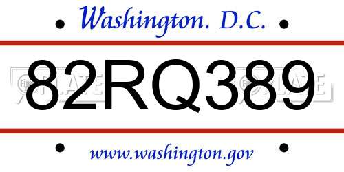 82RQ389 District Of Columbia License Plate