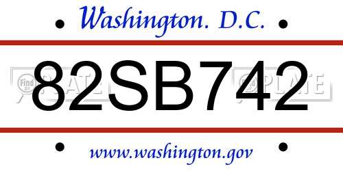82SB742 District Of Columbia License Plate