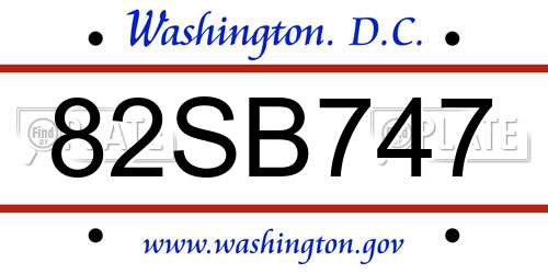82SB747 District Of Columbia License Plate