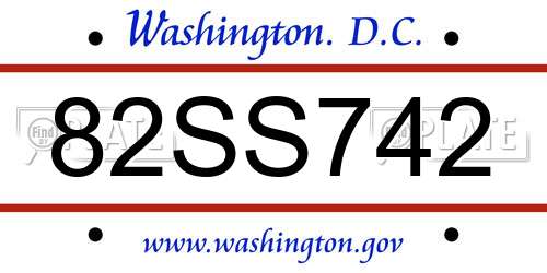 82SS742 District Of Columbia License Plate