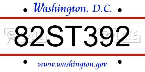 82ST392 District Of Columbia License Plate