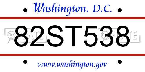 82ST538 District Of Columbia License Plate