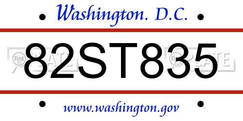 82ST835 District Of Columbia License Plate