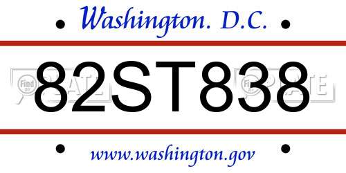 82ST838 District Of Columbia License Plate