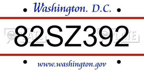 82SZ392 District Of Columbia License Plate