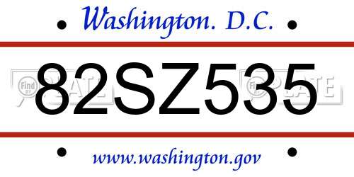 82SZ535 District Of Columbia License Plate