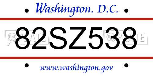 82SZ538 District Of Columbia License Plate