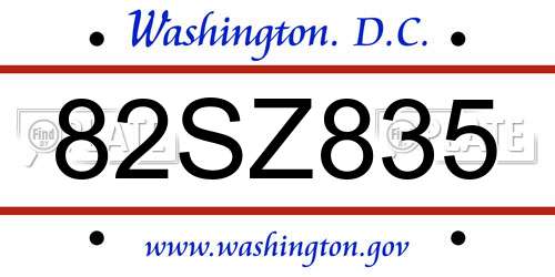 82SZ835 District Of Columbia License Plate