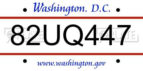 82UQ447 District Of Columbia License Plate