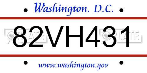 82VH431 District Of Columbia License Plate