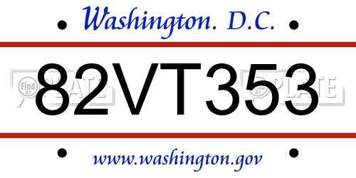 82VT353 District Of Columbia License Plate