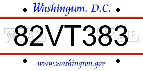 82VT383 District Of Columbia License Plate