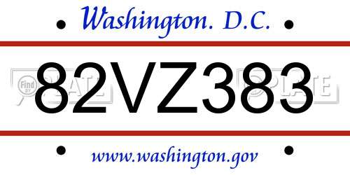 82VZ383 District Of Columbia License Plate