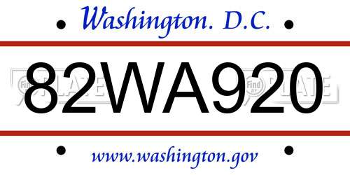 82WA920 District Of Columbia License Plate