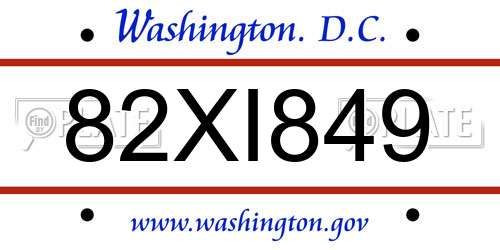 82XI849 District Of Columbia License Plate