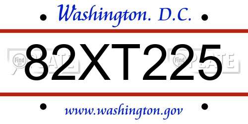 82XT225 District Of Columbia License Plate